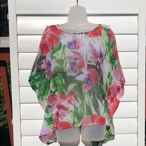 Jennifer Lopez Asymmetrical Pink and Orange Dolman Sleeve Swim Coverup
